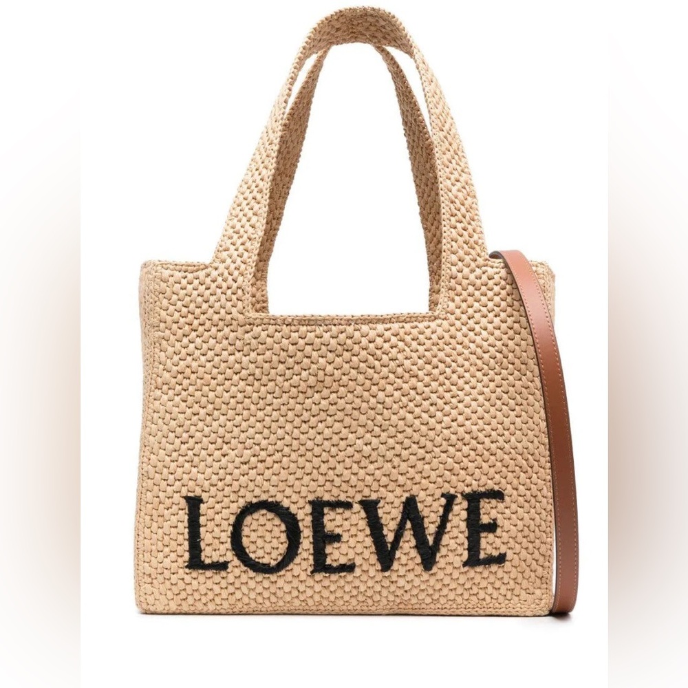 New Loewe Font Medium Raffia Tote